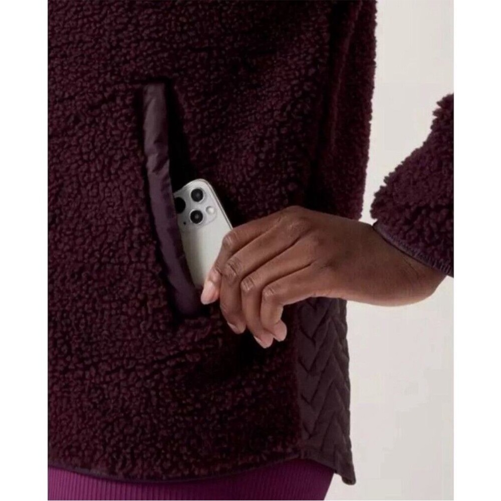 NWT Athleta Cozy Sherpa Snap Fleece Pullover Jacket Spiced Cabernet | Size XS - Picture 3 of 4